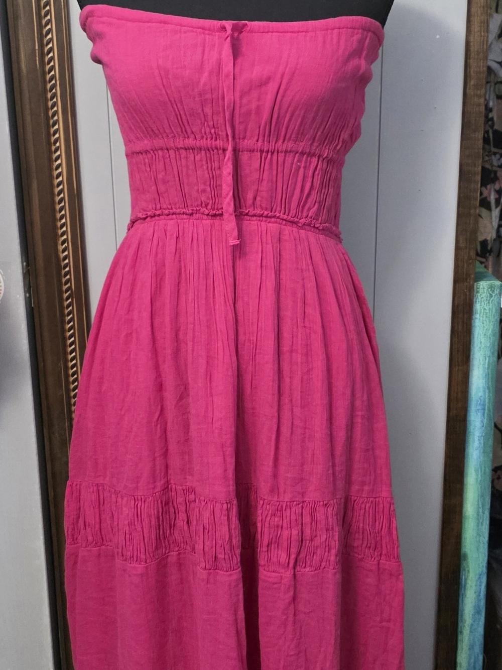 Free People Strapless Smocked Fuchsia Maxi Dress